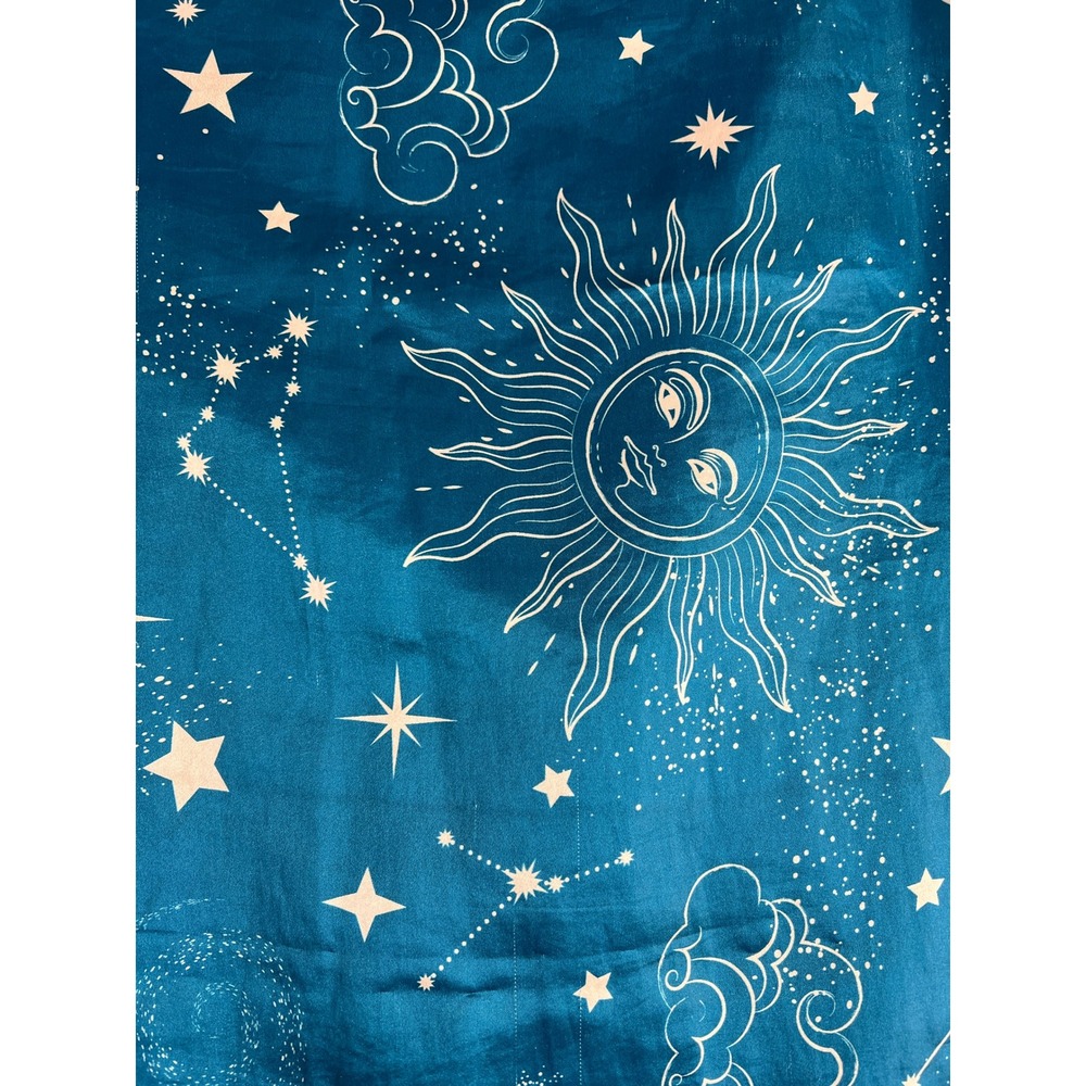 Celestial Sun Moon Star Teal Blue Satin Pillowcase (2) Astrology Standard  20x30